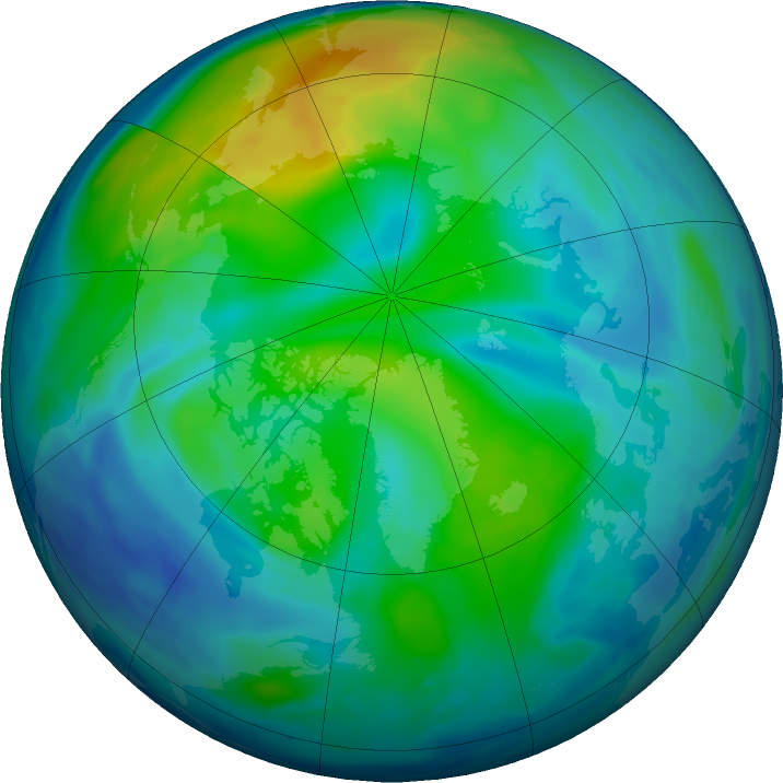 Arctic ozone map for 31 October 2016